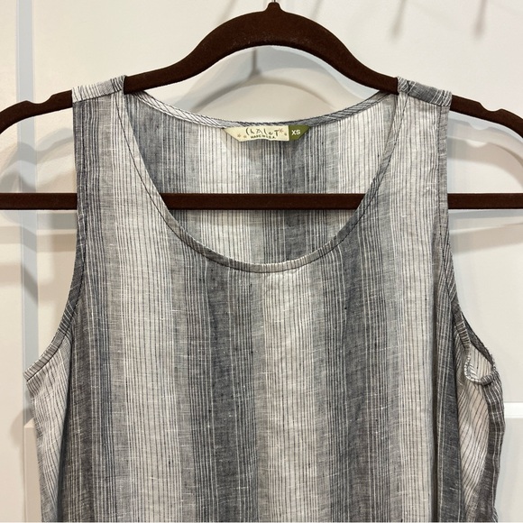 Chalet 100% Linen Dress Gray And Black Sleeveless Women’s Size XS Knee Length - Picture 6 of 10